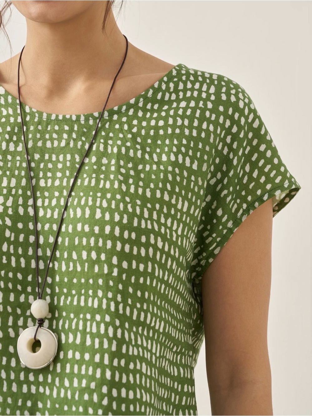 Lintico Relaxed Green Printed Short Sleeve Top